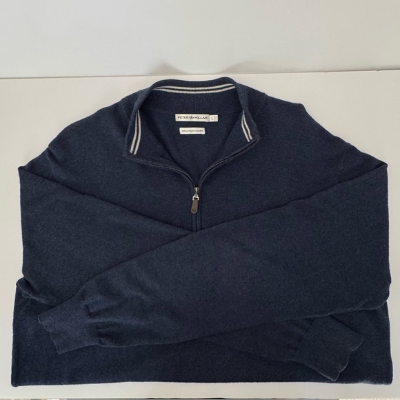 PETER MILLAR Cotton Cashmere Quarter-Zip Navy Sweater Regular Fit Size Large - Picture 11 of 16
